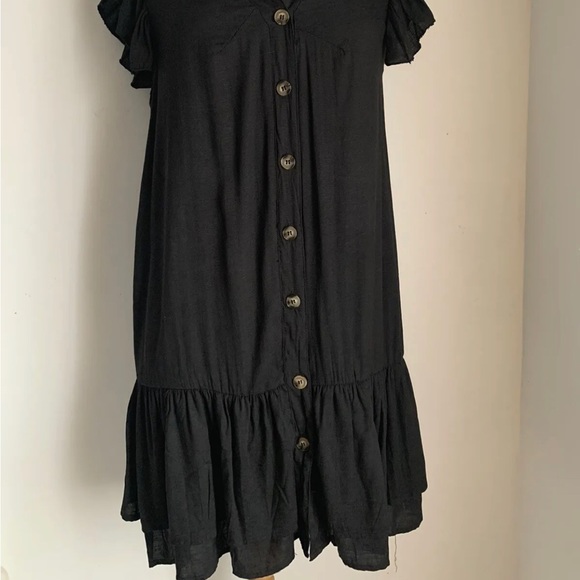 Kaycee Black Tunic Dress V-Neck Button Front Tiered Knee-Length Size Large UK 12 - Picture 7 of 13